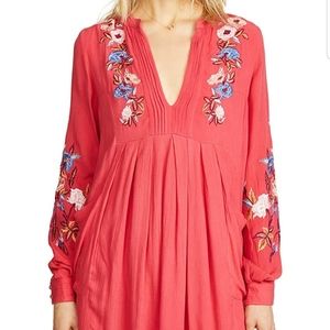 crinkled with floral embroidery & pleats dress